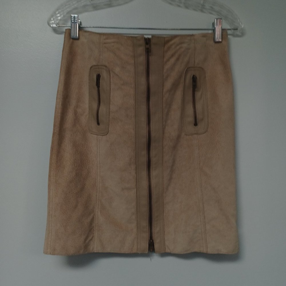 Bebe Suede Leather Mini Skirt, Tan, Size 0